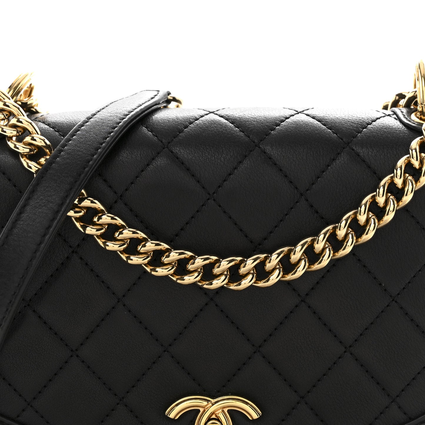 Calfskin Quilted Small Underline Flap Black
