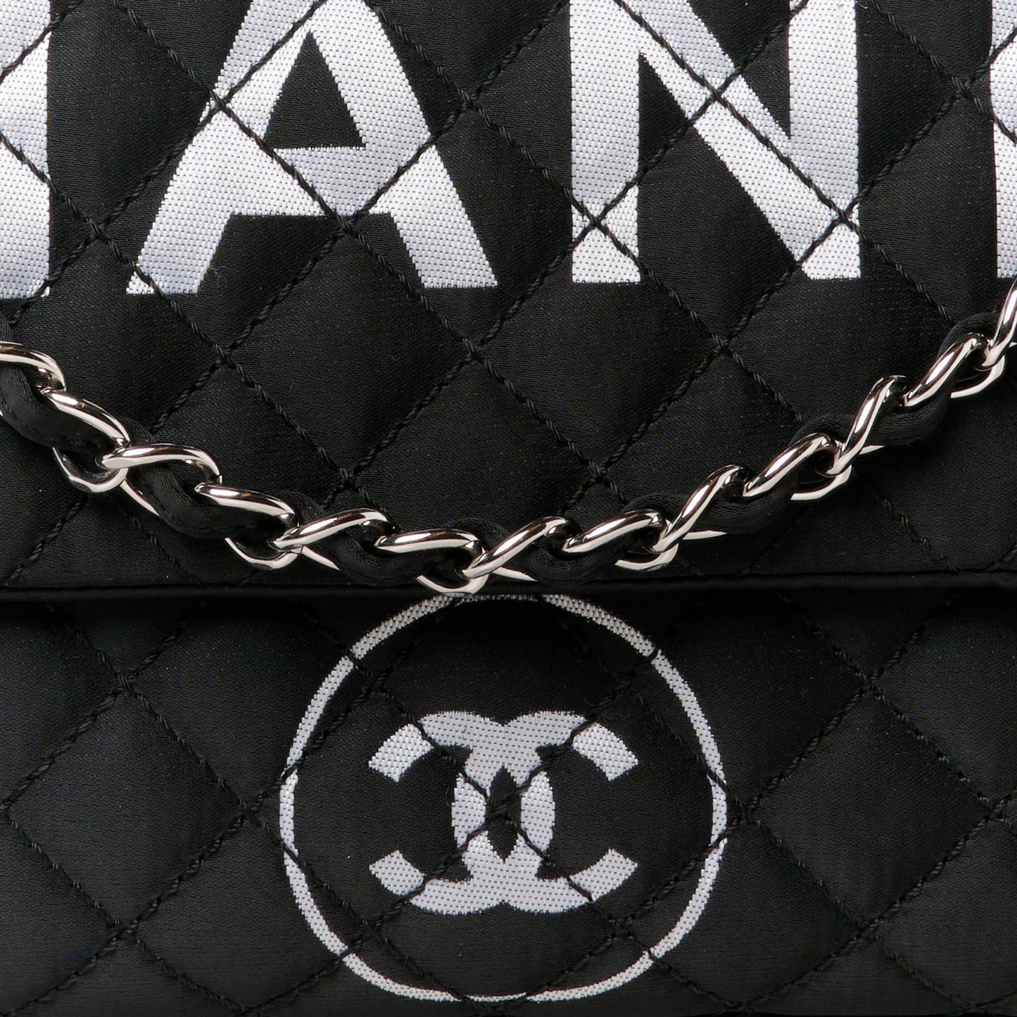 Nylon Quilted Logo Flap Black