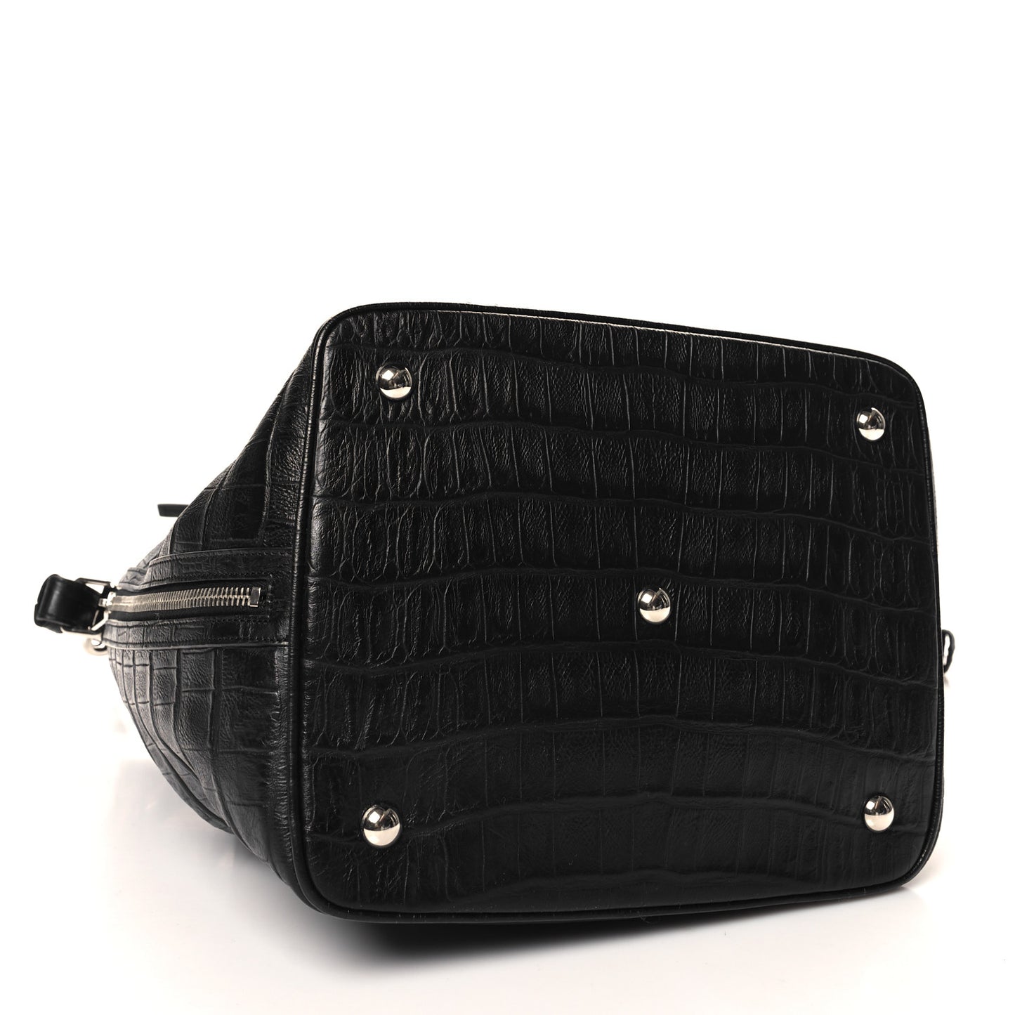 Calfskin Crocodile Embossed Large Emmanuelle Bucket Bag Black