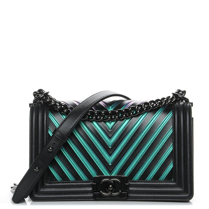 Chanel Calfskin Painted Chevron Embossed Medium Boy Flap Black 1 of 8