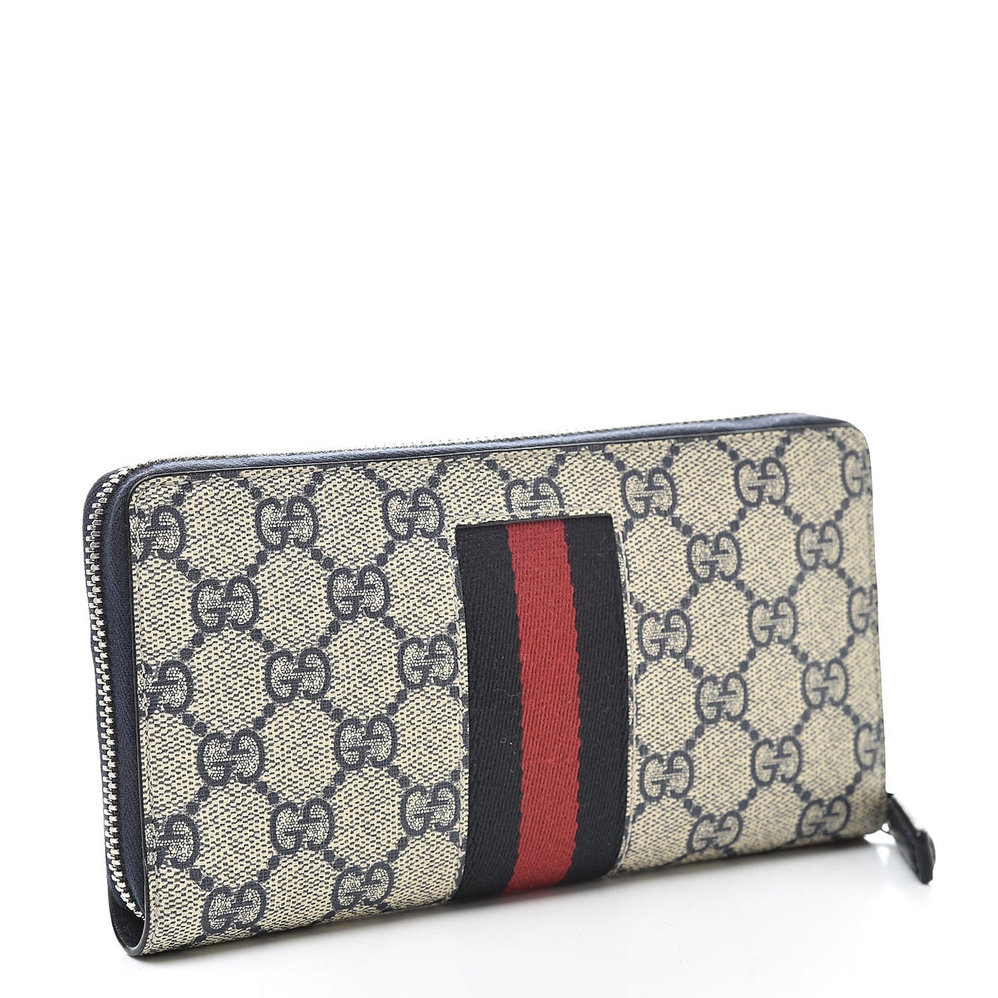 GG Supreme Monogram Web Zip Around Wallet Beige Blue