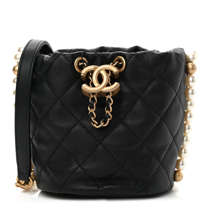 Chanel Calfskin Quilted Pearl Mini About Pearls Drawstring Bucket Bag Black 1 of 9
