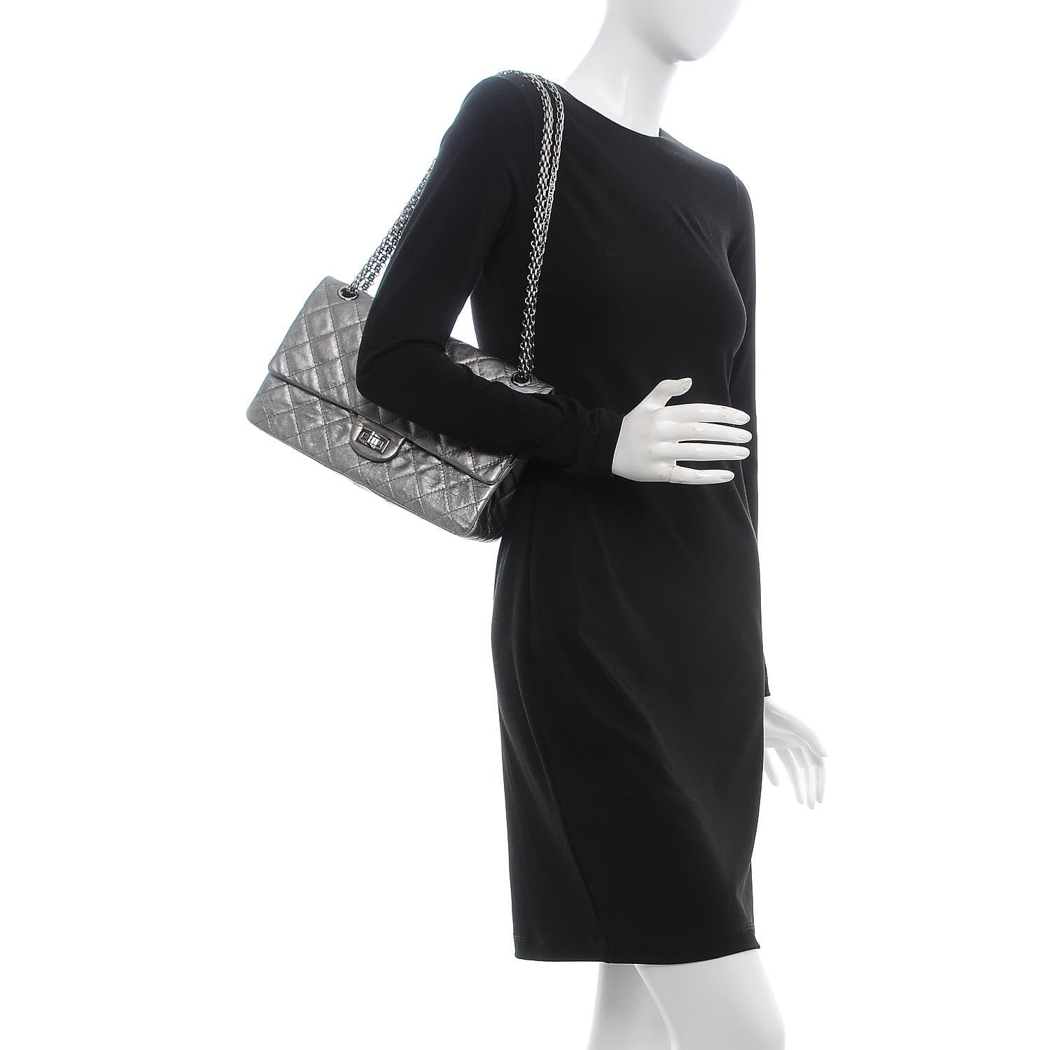 Chanel Metallic Aged Calfskin Quilted 2.55 Reissue 226 Flap Dark Silver 2 of 7