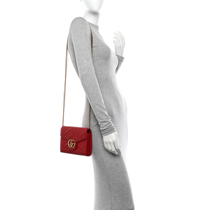 Gucci Calfskin Matelasse GG Marmont Chain Wallet Hibiscus Red 2 of 16