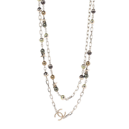 Chanel Beaded Star CC Long Necklace Green Gold 1 of 5