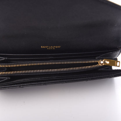 Saint Laurent Grain De Poudre Matelasse Chevron Monogram Flap Wallet Black 5 of 12