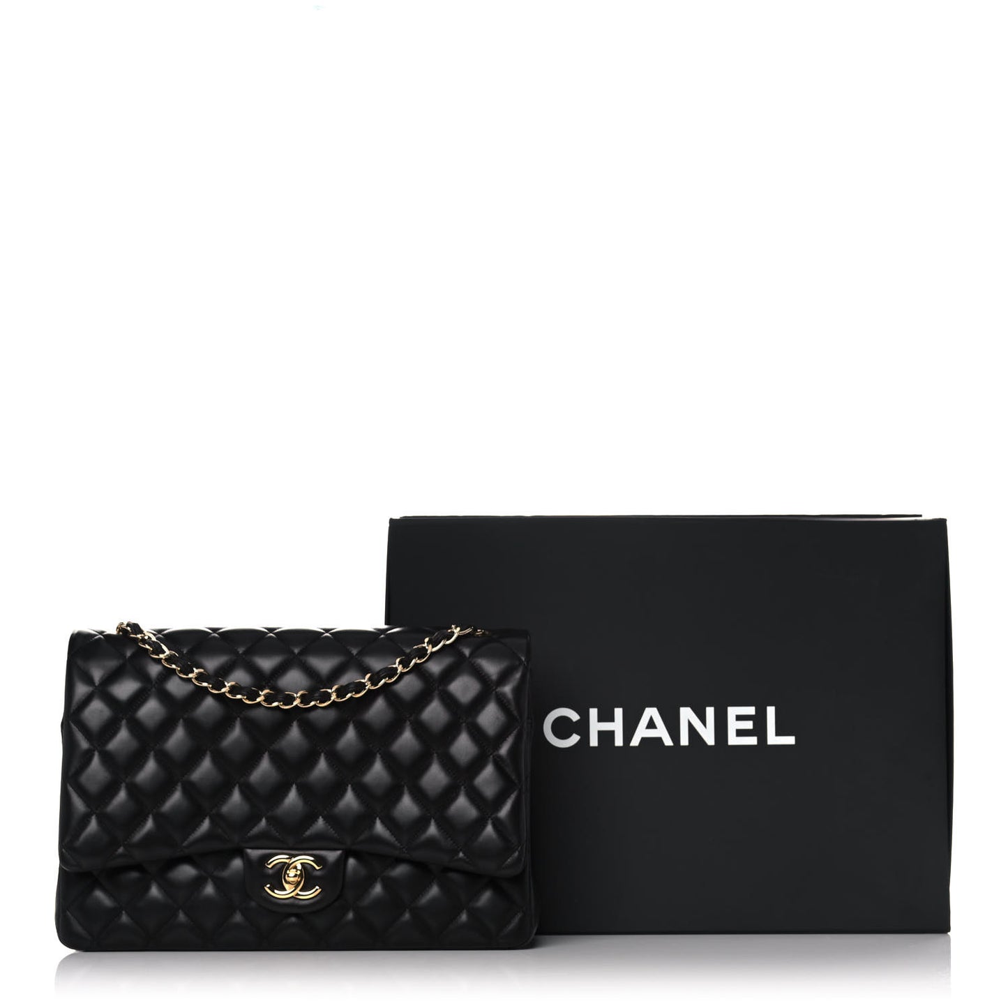 Lambskin Quilted Maxi Double Flap Black