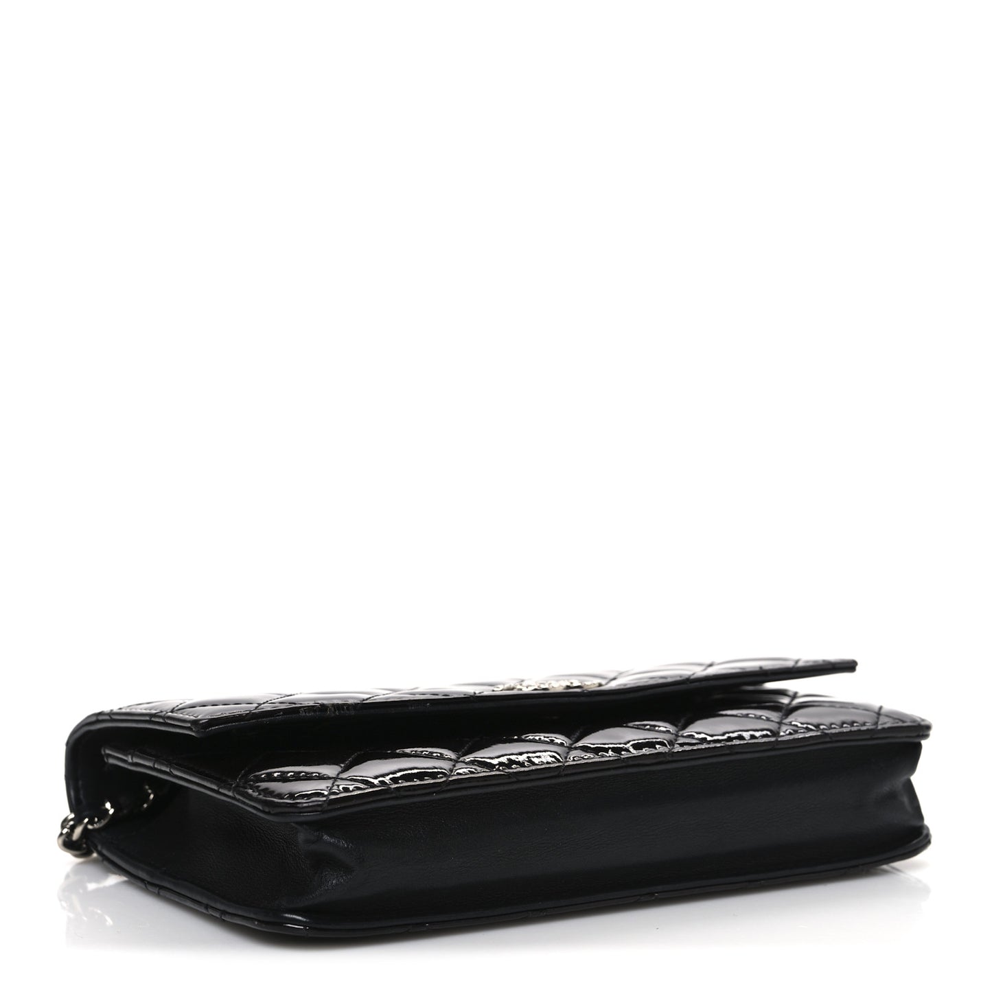Patent Quilted Brilliant Wallet On Chain WOC Black