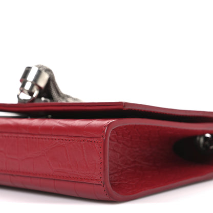 Saint Laurent Calfskin Crocodile Embossed Small Classic Monogram Kate Tassel Satchel Red 9 of 9