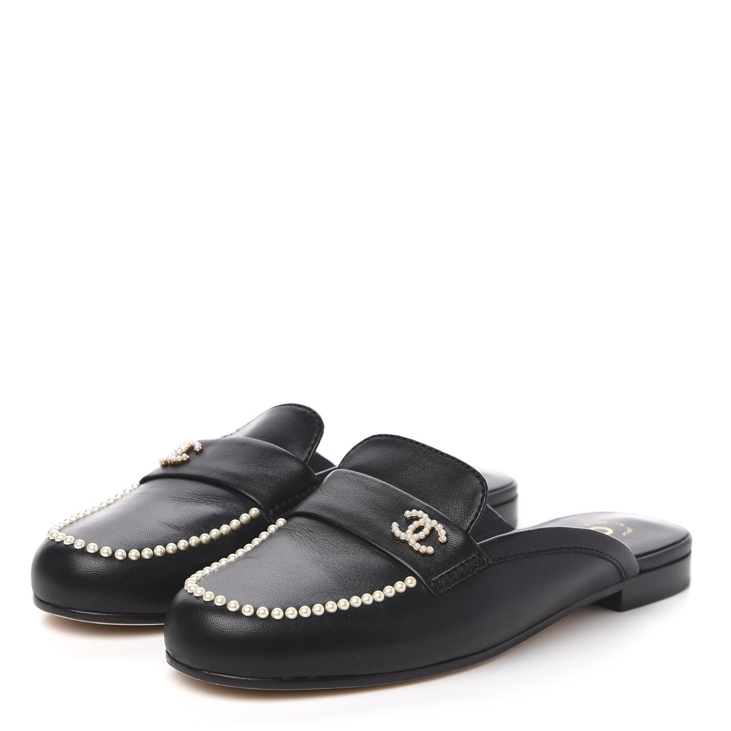 Lambskin Pearl CC Mules 36.5 Black