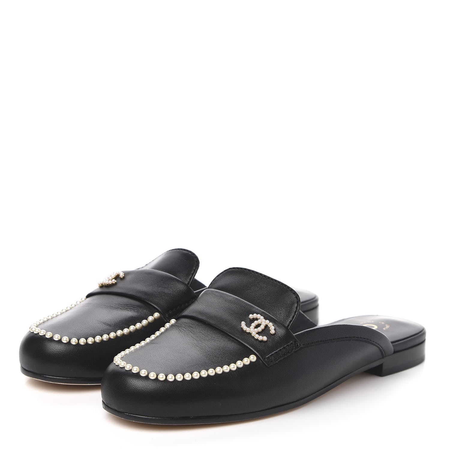 Chanel Lambskin Pearl CC Mules 36.5 Black 3 of 9