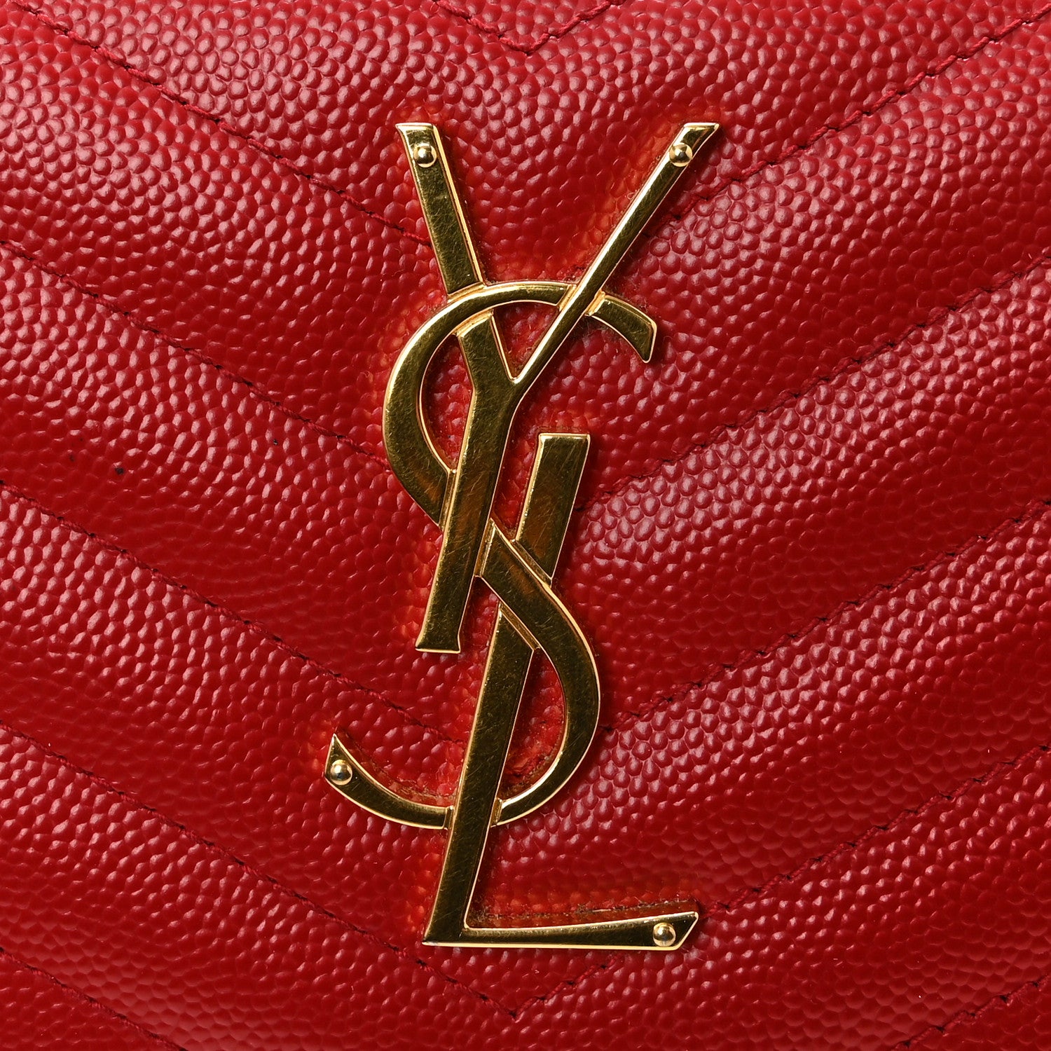 Saint Laurent Grain De Poudre Matelasse Chevron Monogram Zip Around Wallet Red 8 of 12