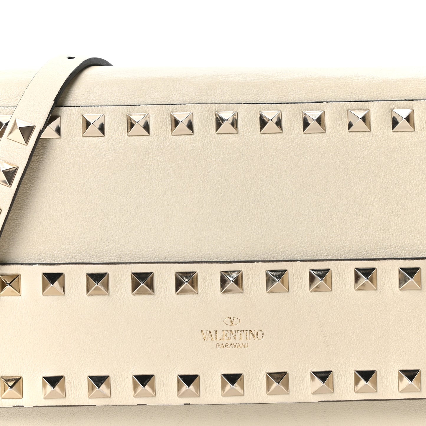 Grained Calfskin Small Rockstud Flap Crossbody Bag Light Ivory