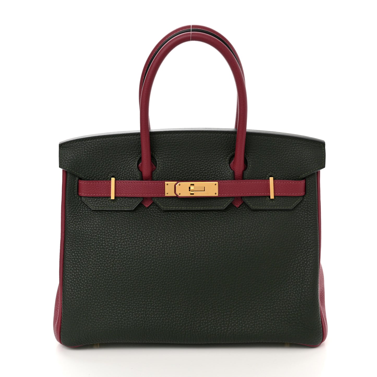 Togo Bi-Color Horseshoe Birkin 30 Garnet Vert Fonce