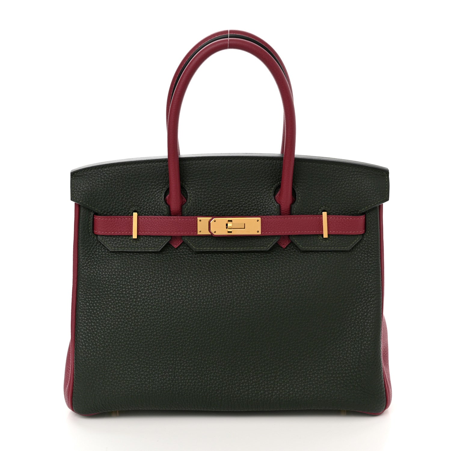 Hermes Togo Bi-Color Horseshoe Birkin 30 Garnet Vert Fonce 1 of 9