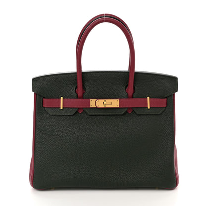 Hermes Togo Bi-Color Horseshoe Birkin 30 Garnet Vert Fonce 1 of 9
