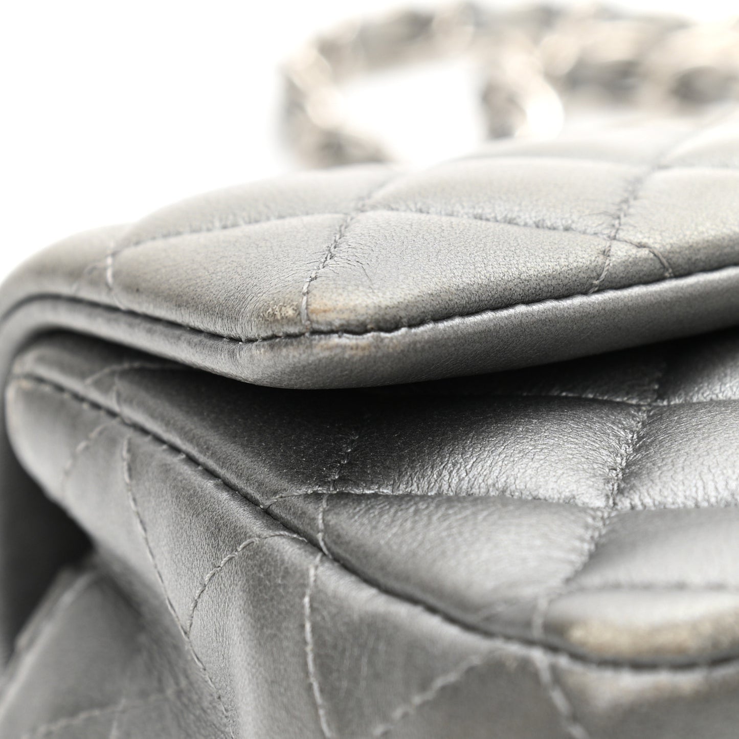 Metallic Lambskin Quilted Mini Rectangular Flap Silver