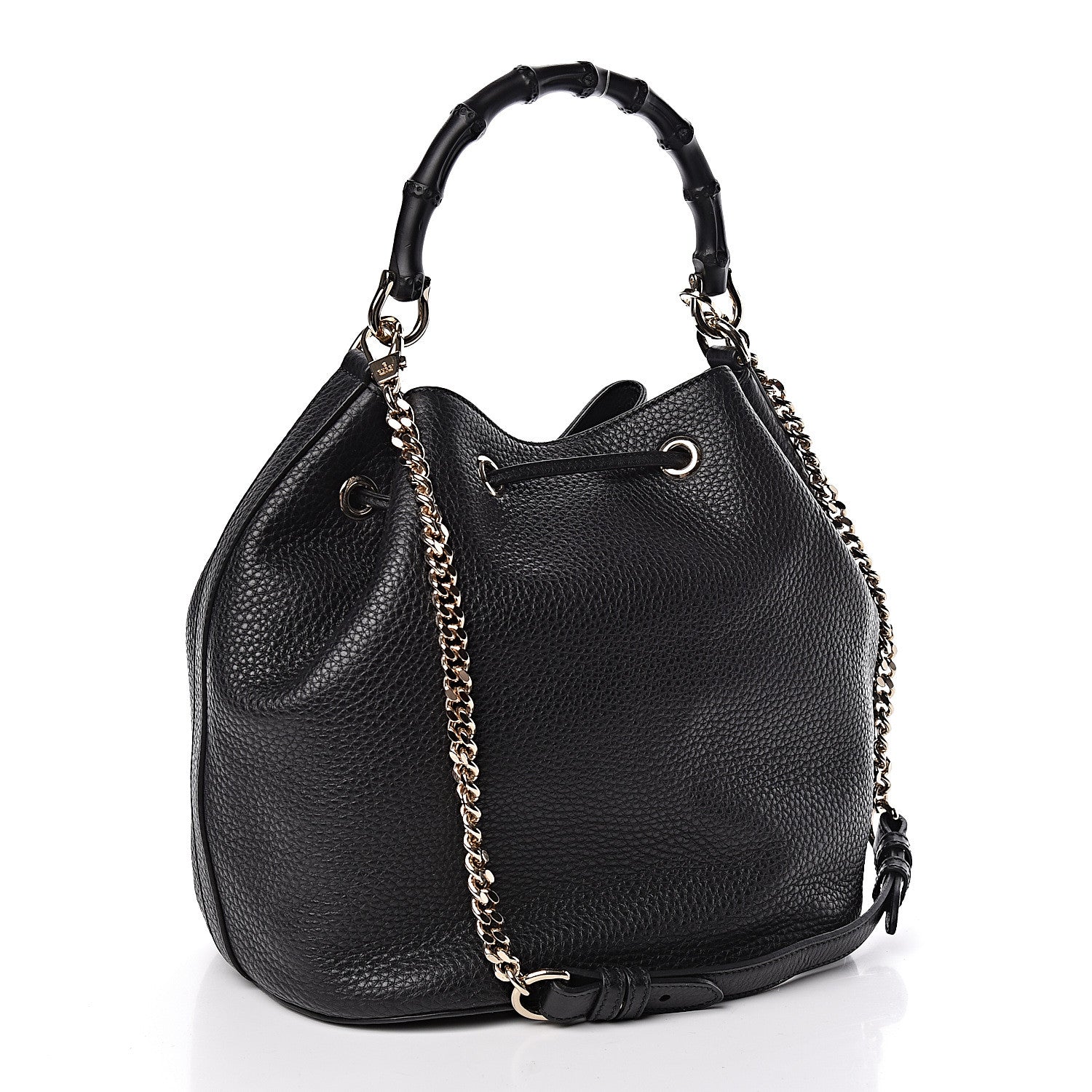 Gucci Pebbled Calfskin Miss Bamboo Bucket Bag Black 3 of 10