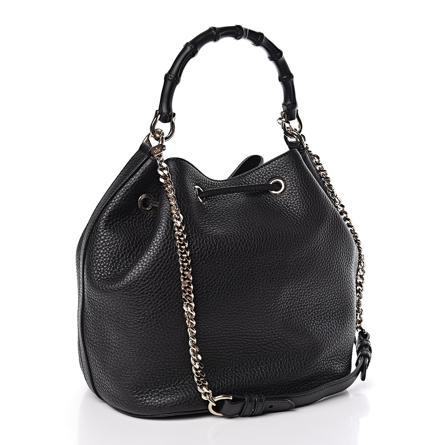 Pebbled Calfskin Miss Bamboo Bucket Bag Black