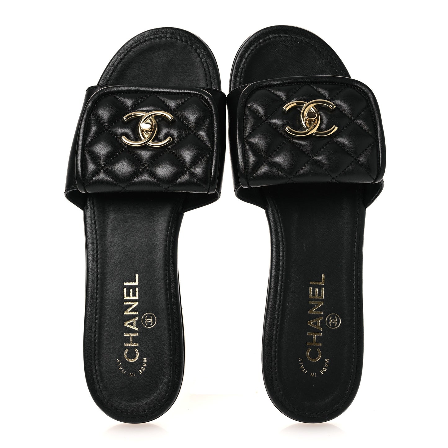 Lambskin Quilted Turnlock Flat Mules 39 Black 39.5 Black