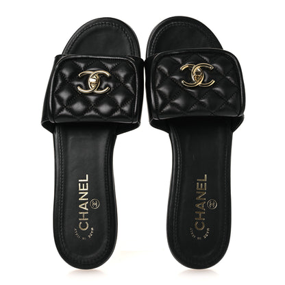 Chanel Lambskin Quilted Turnlock Flat Mules 39 Black 39.5 Black 2 of 11