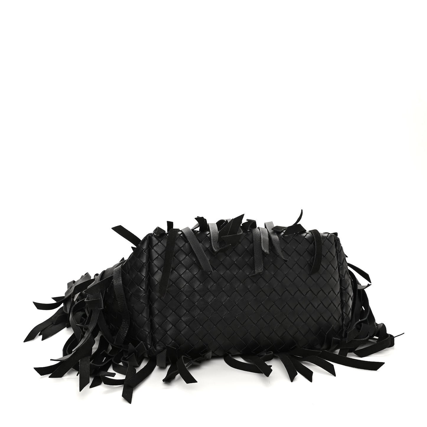 Nappa Fringe Woven Handle Tote Black