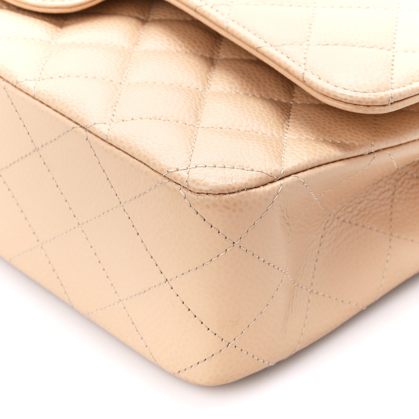Caviar Quilted Medium Double Flap Beige