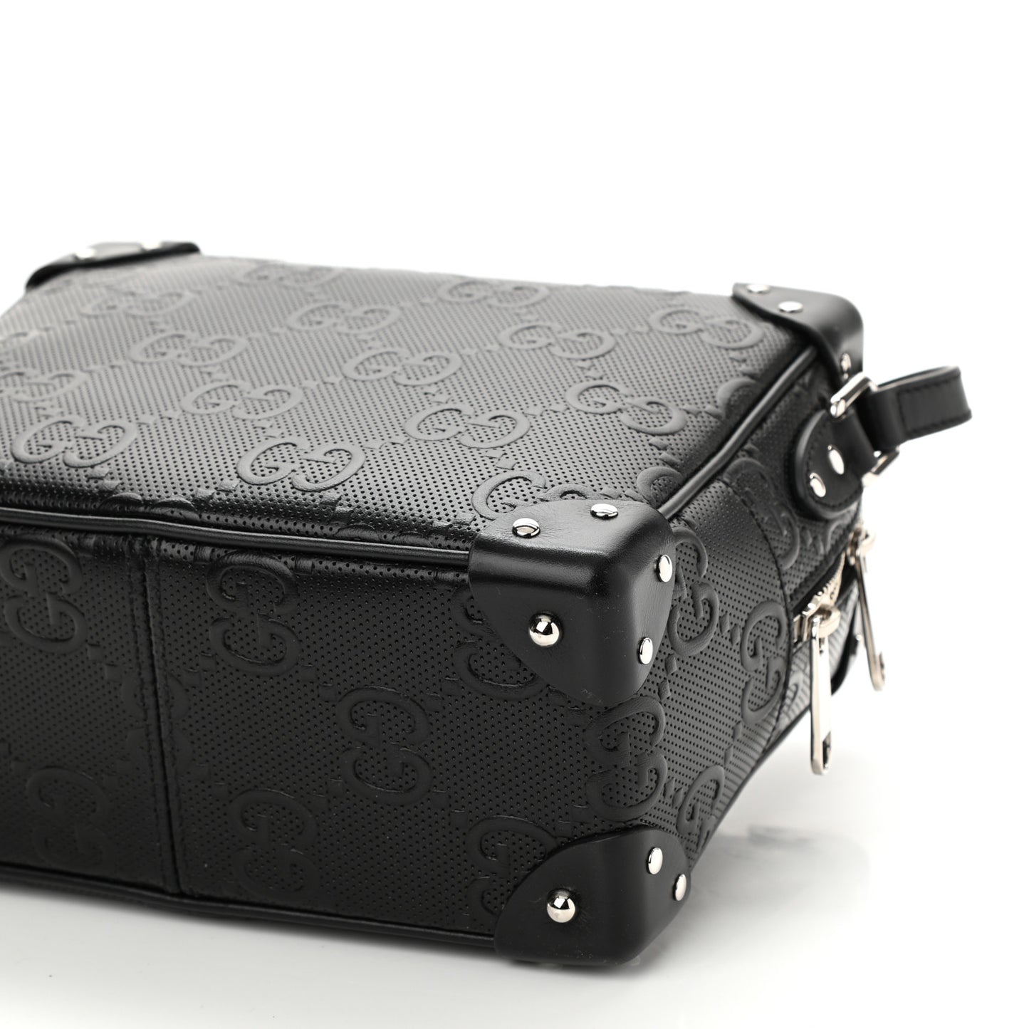 Calfskin GG Tennis Embossed Square Messenger Bag Black