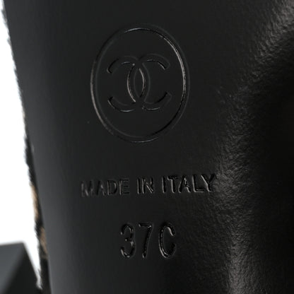 Chanel Pony Hair Lambskin Patent Calfskin Cap Toe Mules 37 Black White Green 7 of 10
