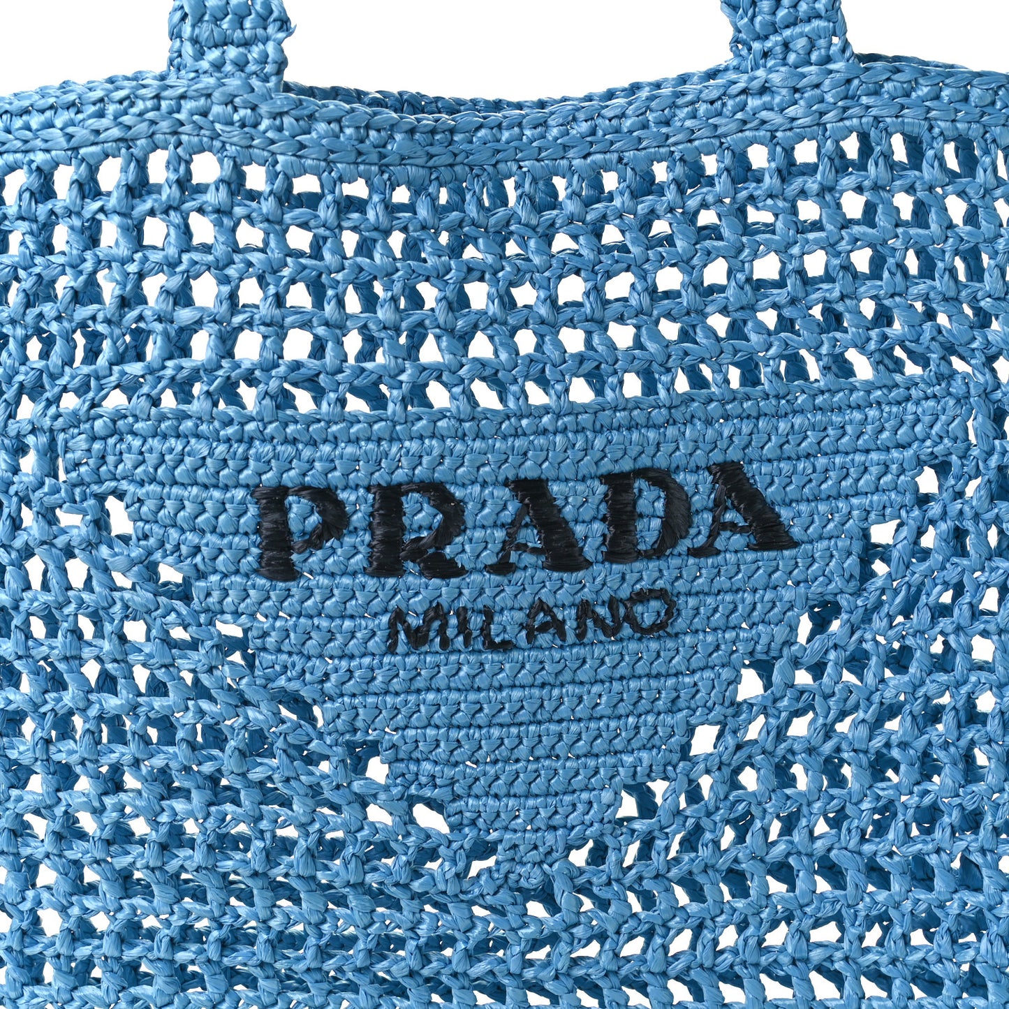 Yarn Raffia Effect Crochet Logo Embroidered Tote Bag Celeste