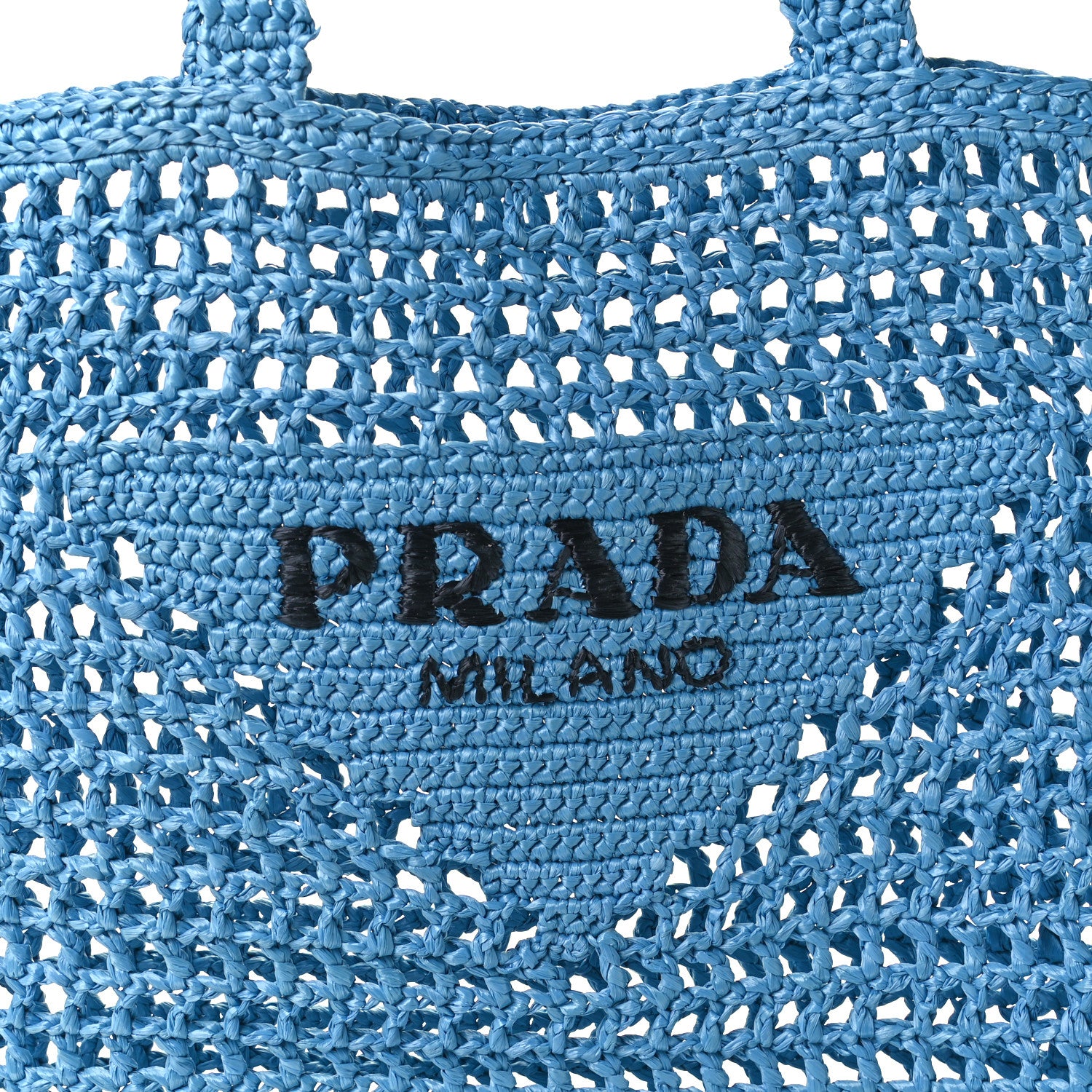 Prada Yarn Raffia Effect Crochet Logo Embroidered Tote Bag Celeste 8 of 10
