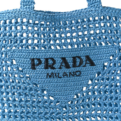 Prada Yarn Raffia Effect Crochet Logo Embroidered Tote Bag Celeste 8 of 10