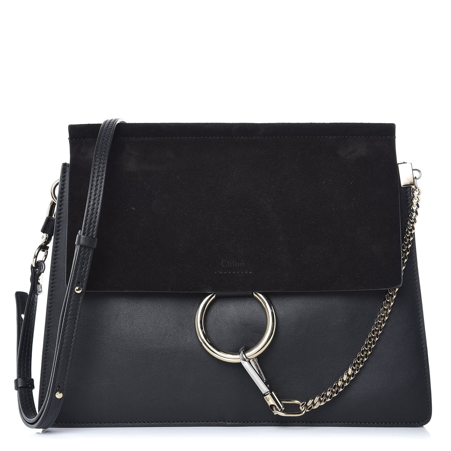 Suede Calfskin Medium Faye Shoulder Bag Black