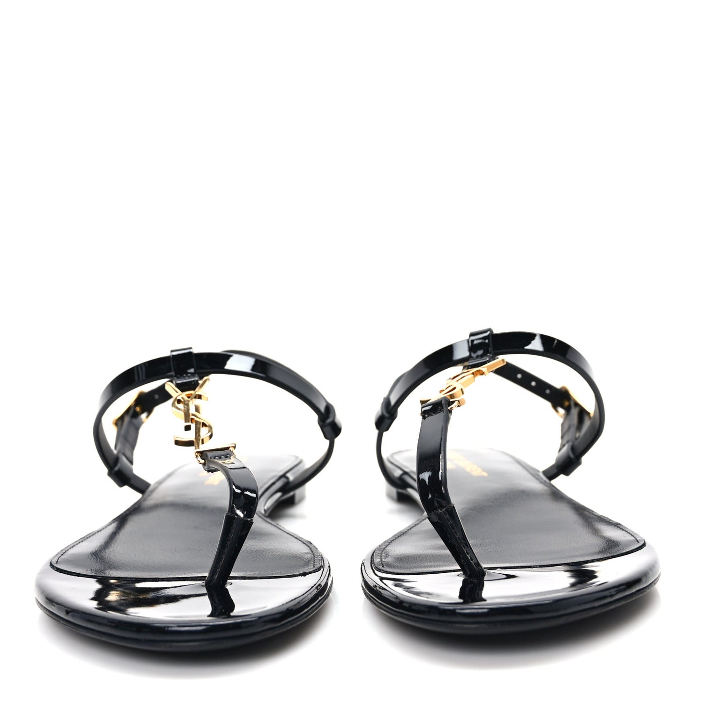 Patent Calfskin Cassandra Monogram Sandals 37.5 Black