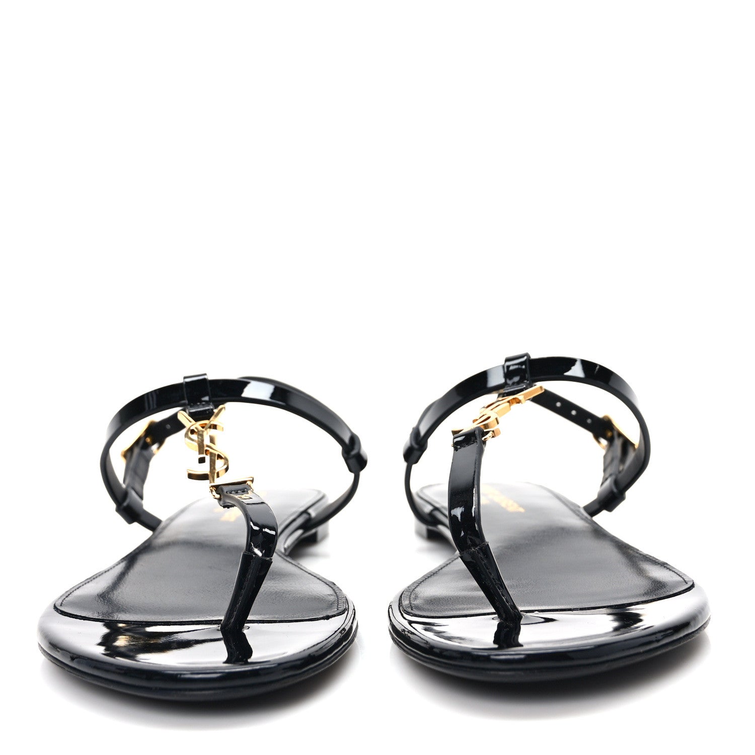 Saint Laurent Patent Calfskin Cassandra Monogram Sandals 37.5 Black 2 of 8