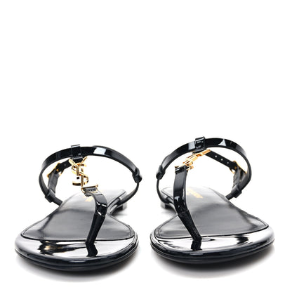 Saint Laurent Patent Calfskin Cassandra Monogram Sandals 37.5 Black 2 of 8