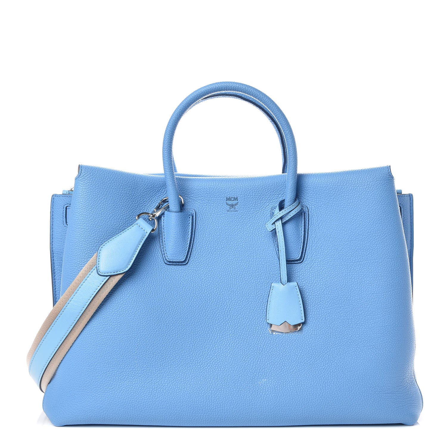 MCM Grained Calfskin Large Milla Tote Tile Blue 1 of 14