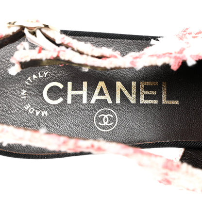 Chanel Glittered Tweed Grosgrain Cap Toe Slingback Pumps 40.5 Ecru Pink Red Black 7 of 9