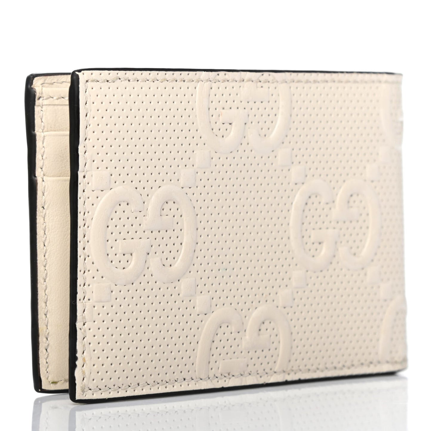 Calfskin GG Tennis Embossed Bi-Fold Wallet Mystic White