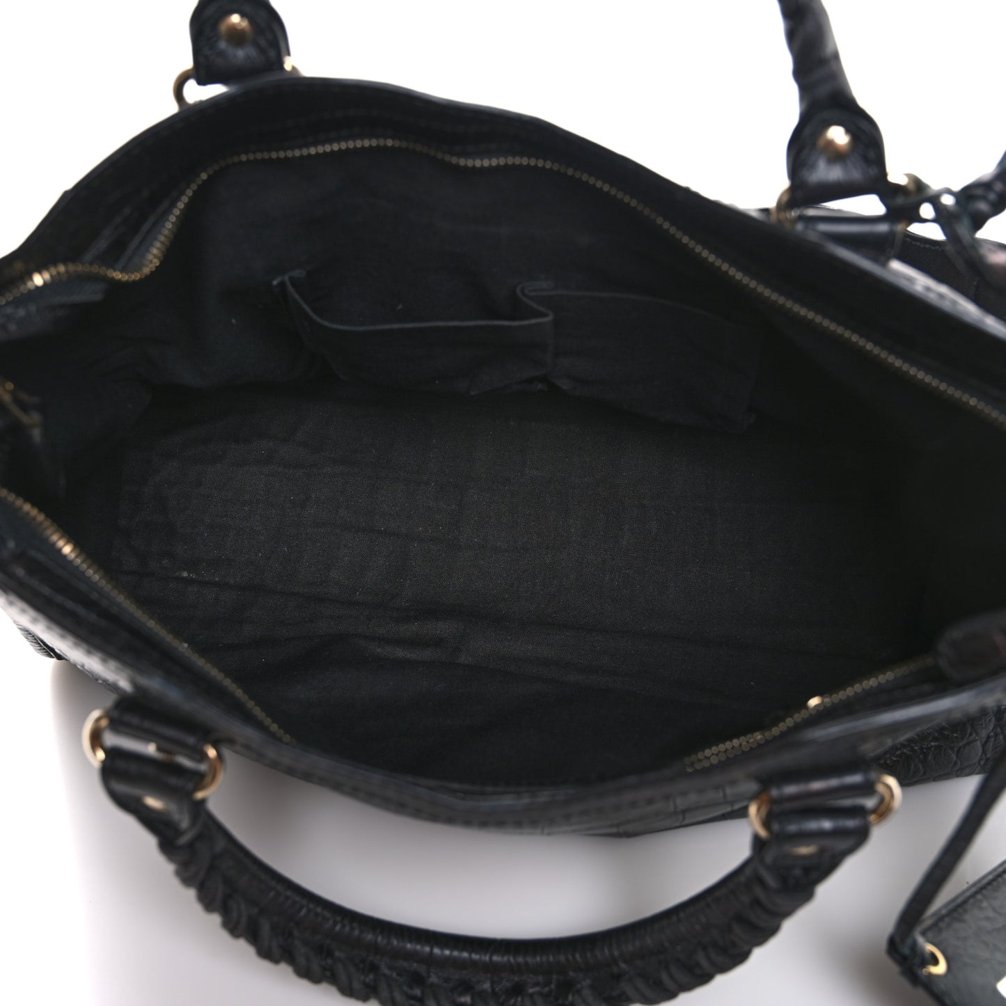 Calfskin Crocodile Embossed Giant 12 Gold Hardware City Black