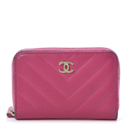 Chanel Lambskin Chevron Quilted Zip Around Coin Purse Pink 1 of 11