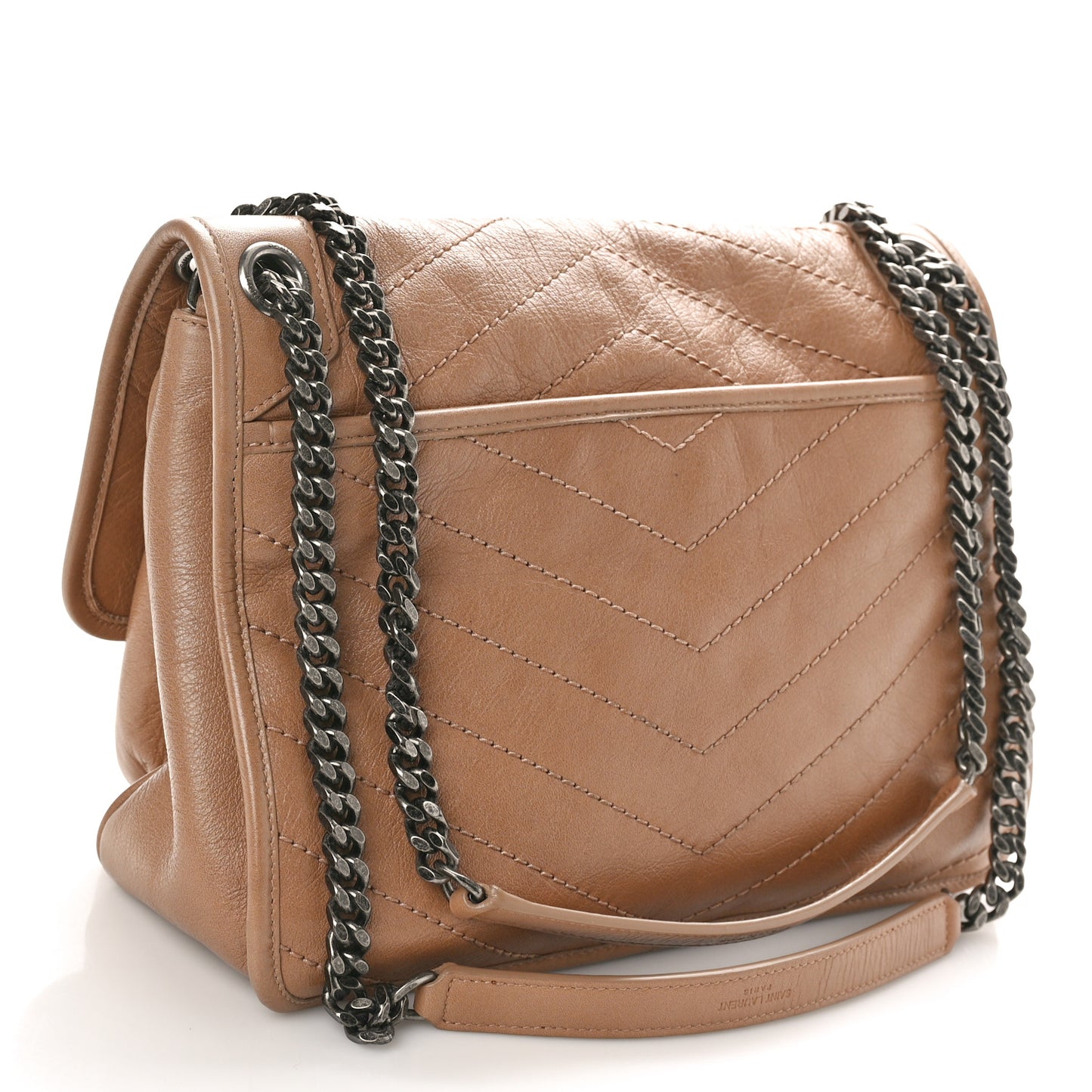 Crinkled Calfskin Matelasse Monogram Medium Niki Chain Satchel Dark Toffee
