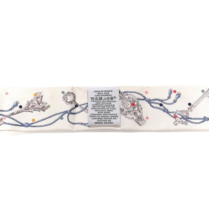 Hermes Silk Calfskin Les Cles A Pois Fringed Twilly Creme Gris Perle Multicolor 3 of 4
