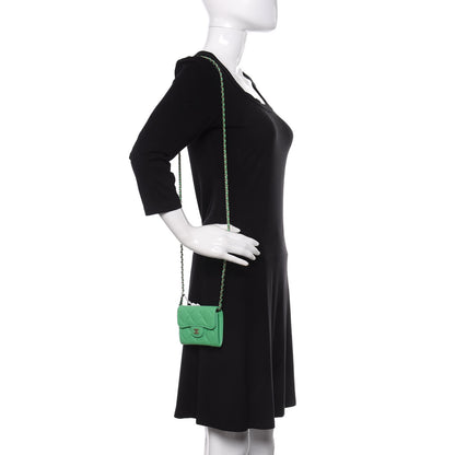 Chanel Caviar Quilted Flap Card Holder On Chain Light Green 2 of 10