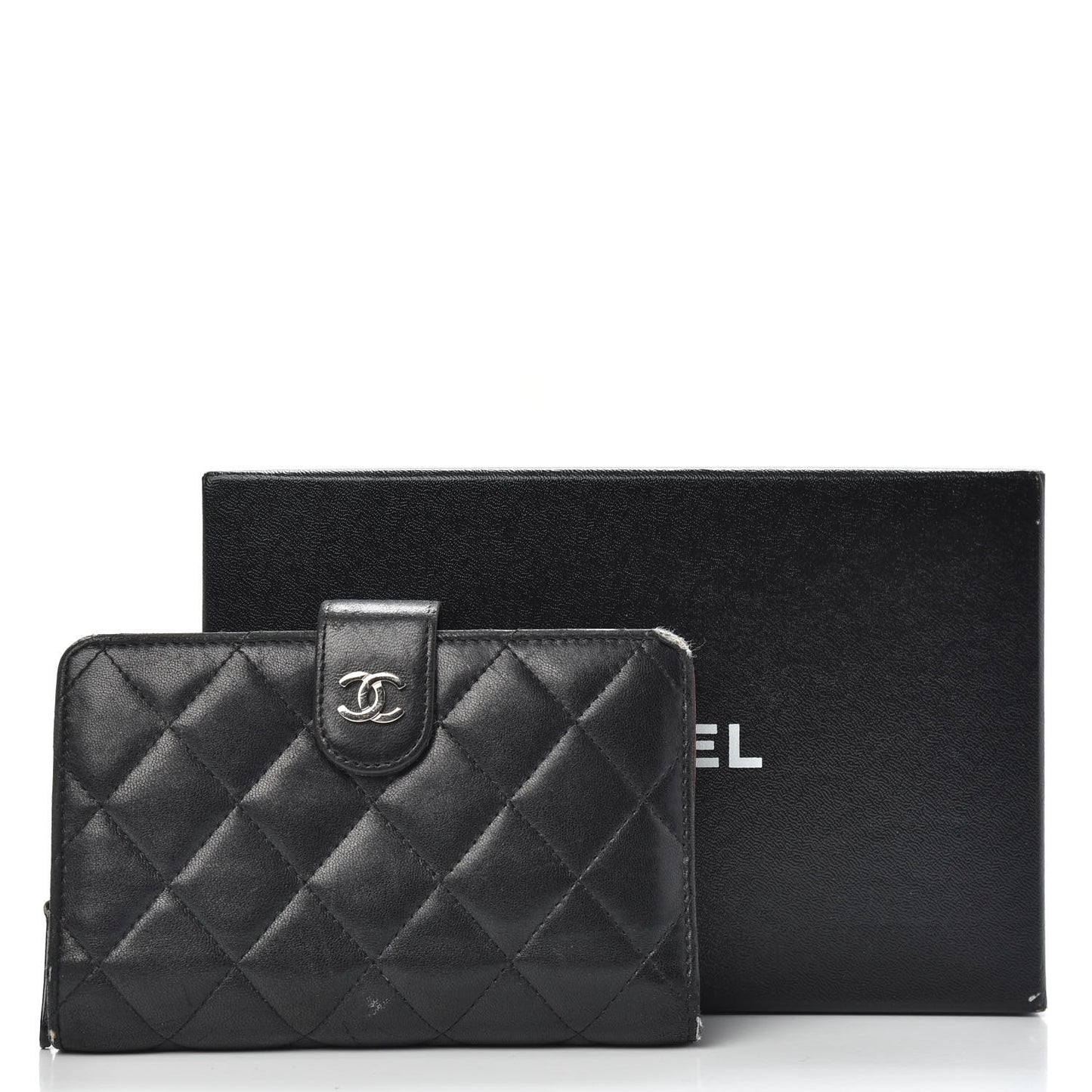 Lambskin Quilted Zipped Pocket Wallet Black