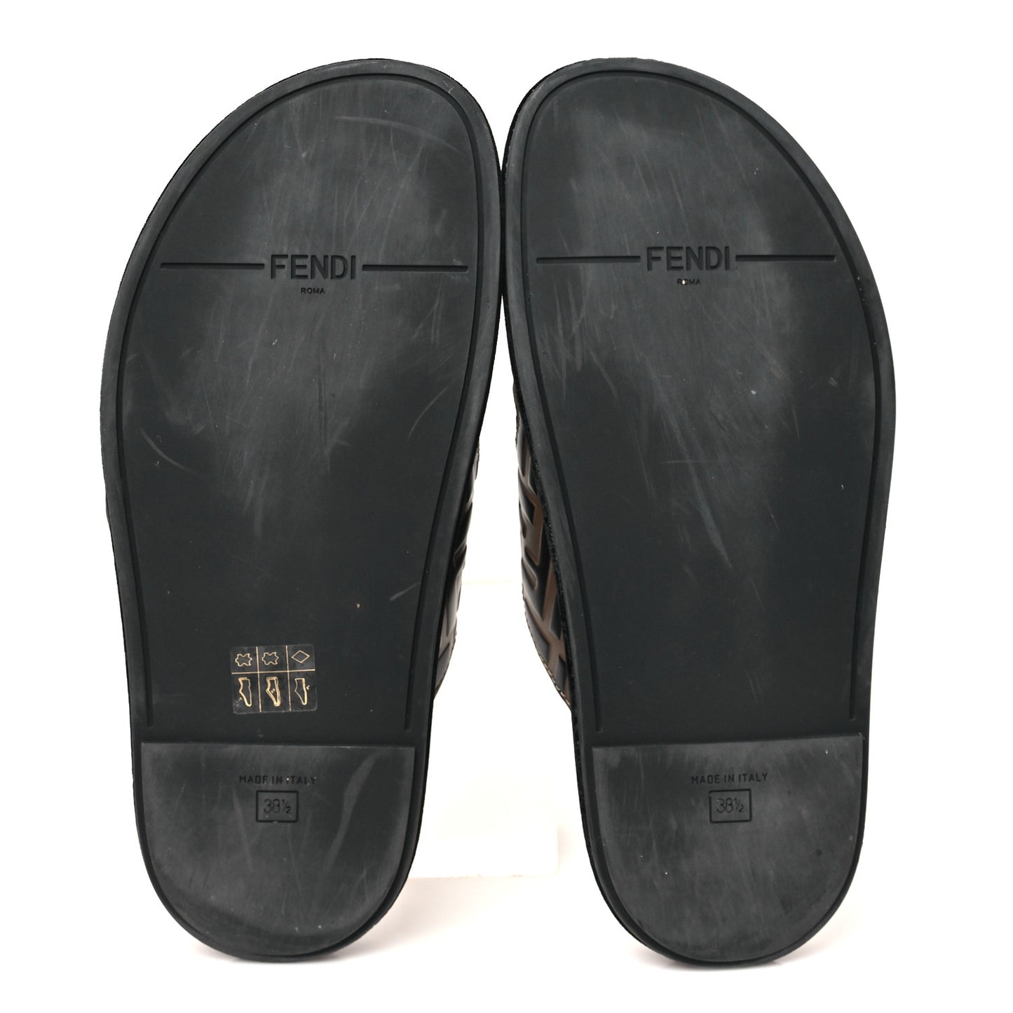 Calfskin FF Embossed Pearland Slide Sandals 38.5 Tobacco Moro