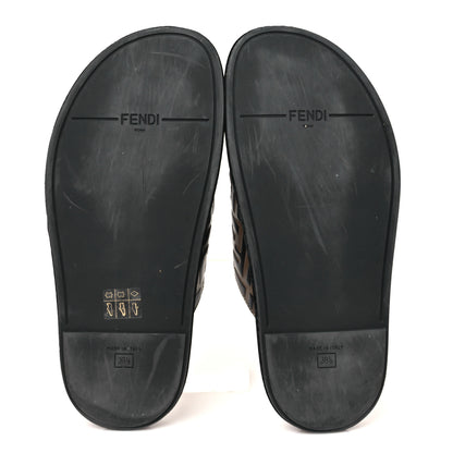 Fendi Calfskin FF Embossed Pearland Slide Sandals 38.5 Tobacco Moro 6 of 8