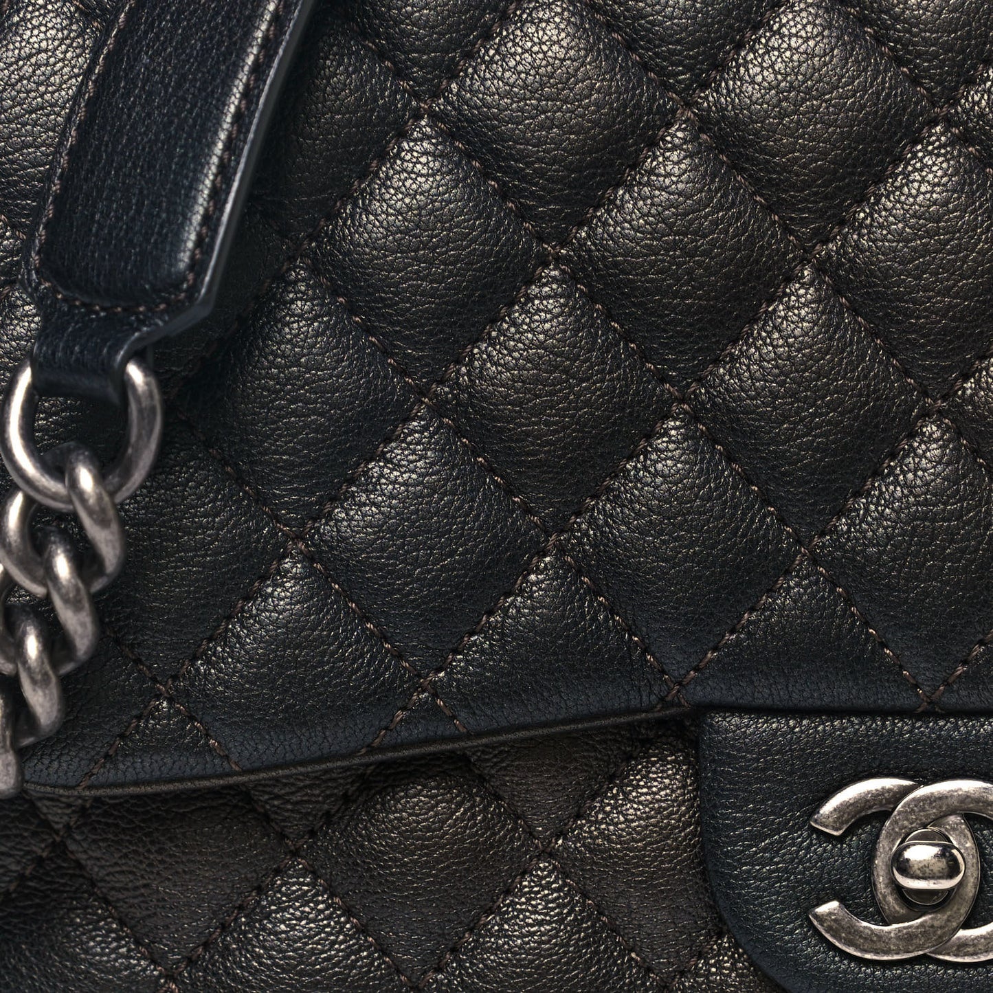 Metallic Goatskin Quilted Medium Rock In Rome Flap Charcoal