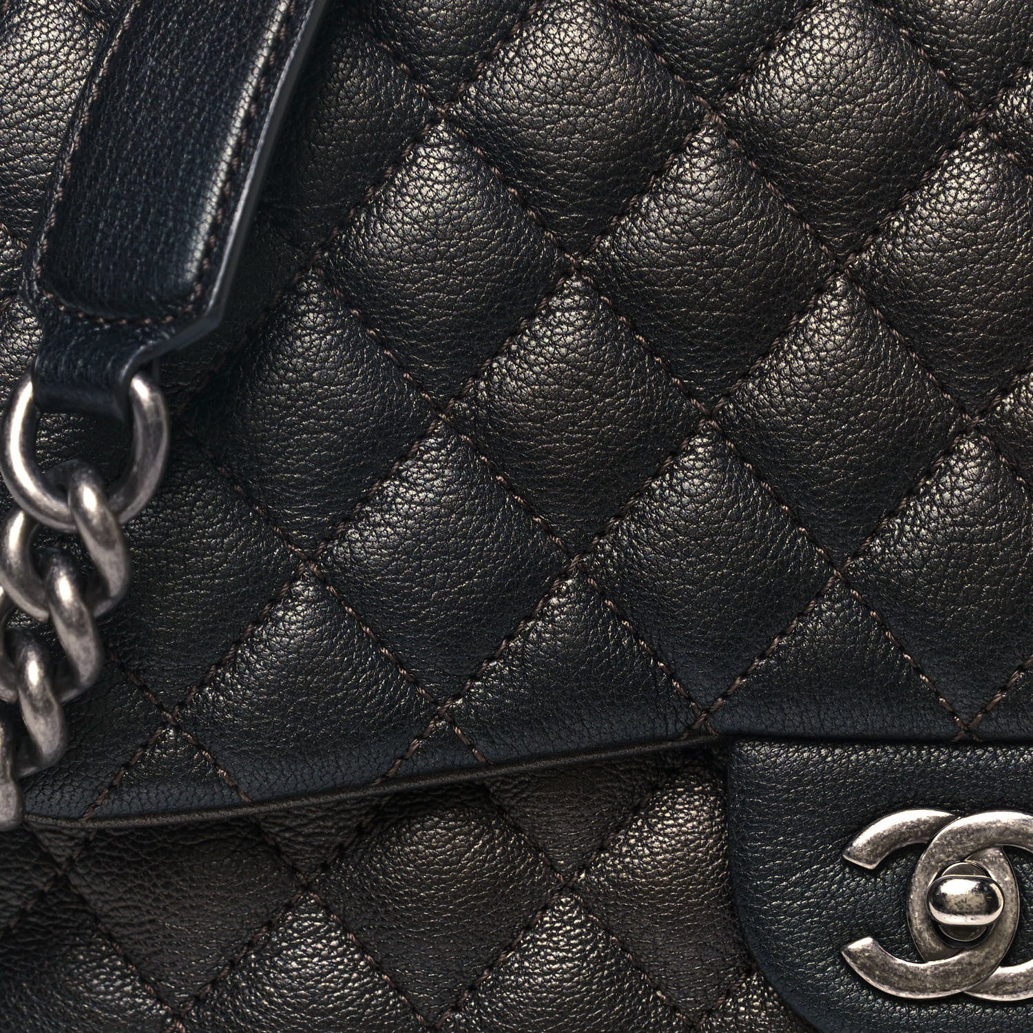 Chanel Metallic Goatskin Quilted Medium Rock In Rome Flap Charcoal 7 of 14