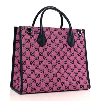 Gucci Monogram Multicolor Textured Dollar Calfskin Small Retro Interlocking G Tote Bag Pink Blue 2 of 13
